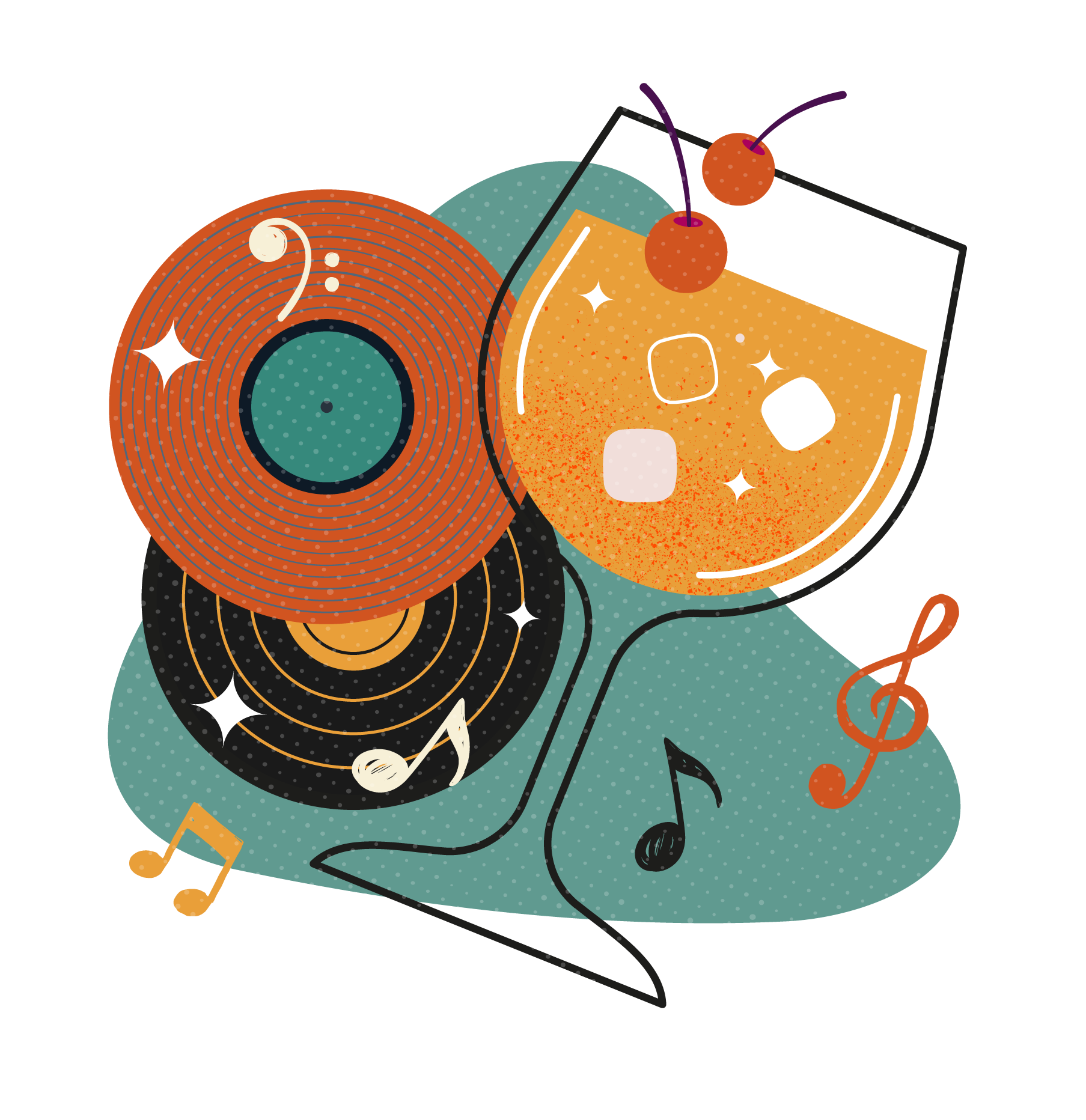 Drawing of Drink and Vinyl Record